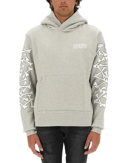 Amiri Bones Stacked Lyocell Hoodie In Grey