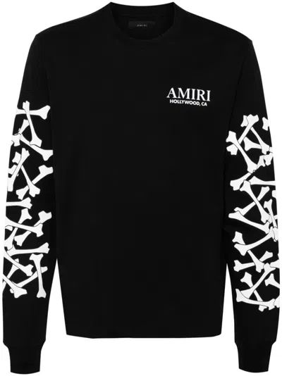 Amiri Bones Stacked Cotton Long Sleeve T-shirt In Black