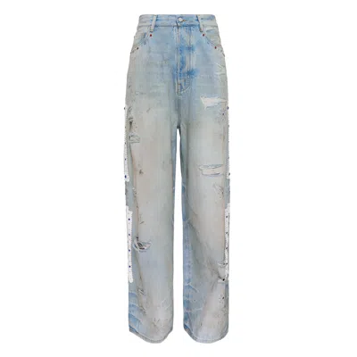 Amiri Bones Studded Baggy Jean In Blue