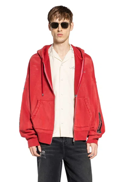 Amiri Bones Studded Oversize Zip-up Hoodie In Red