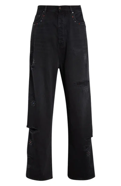 Amiri Bones Studded Rip & Repair Baggy Jeans In Black