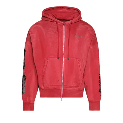 Pre-owned Amiri Bones Studded Zip Hoodie 'red Rose' | Men's Size L