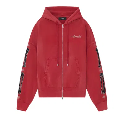 Pre-owned Amiri Bones Studded Zip Hoodie 'red Rose' | Men's Size Xl