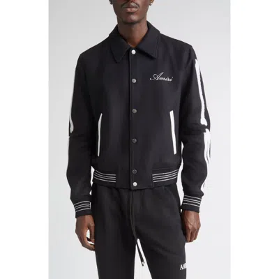 Amiri Bones Wool Blend Varsity Jacket In Black