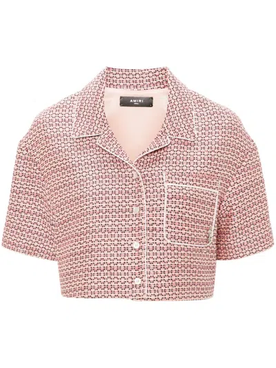 Amiri Bouclé Cropped Shirt In Pink