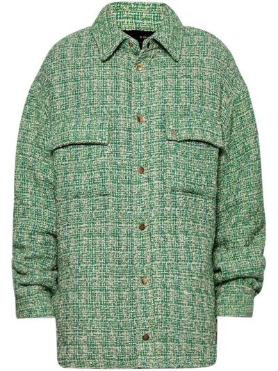 Amiri Bouclé Padded Overshirt In Green