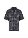 Amiri Silk Bowling Shirt With Cuban Collar And All-over Geometric Print In Black