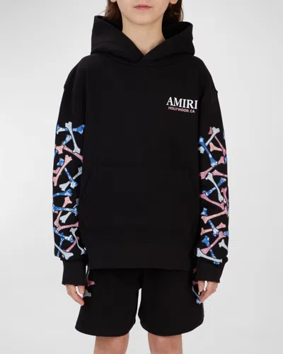 Amiri Kids' Boy's Bandana Bones Logo-print Hoodie In Black