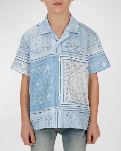 Amiri Kids' Boy's Bandana-print Button Down Shirt In Cerulean