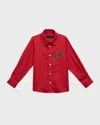 Amiri Boy's Logo Script Flannel Shirt In Red