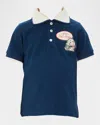 Amiri Boy's Station Patch Short-sleeve Polo Shirt In Blue