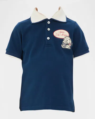 Amiri Kids' Boy's Station Patch Short-sleeve Polo Shirt In Blue