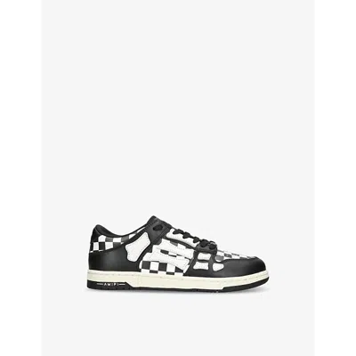 Amiri Kids' Skel Top Checkered Leather Low-top Trainers In Blk/white
