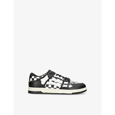 AMIRI KIDS' SKEL TOP CHECKERED LEATHER LOW-TOP TRAINERS BLK/WHITE