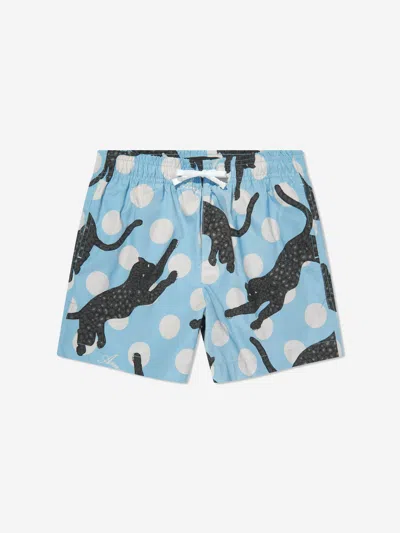 Amiri Kids' Boys Leopard Polka Dots Swim Trunks In Blue