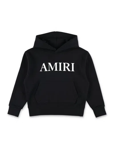 Amiri Boys Mini Logo Contrast Cotton Hoodie, Front Print In Nero