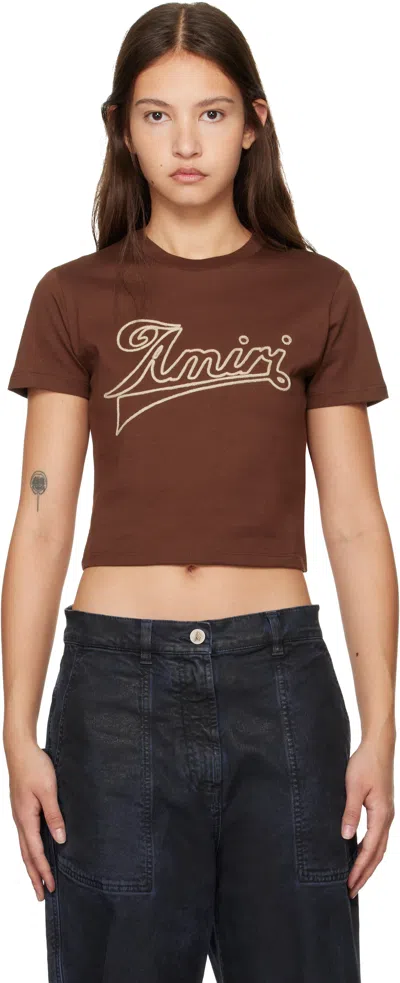 Amiri Logo Embroidered Cropped T In Brown