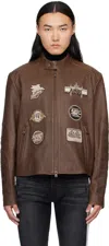 Amiri Leather Patch Racer Jacket In Brown