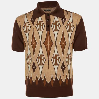Pre-owned Amiri Brown Argyle Jacquard Wool Polo T-shirt L