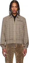 Amiri Check-pattern Embroidered-logo Jacket In Brown