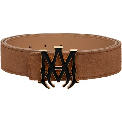 Amiri Brown 'ma' Suede 4cm Belt In Cognac Gold