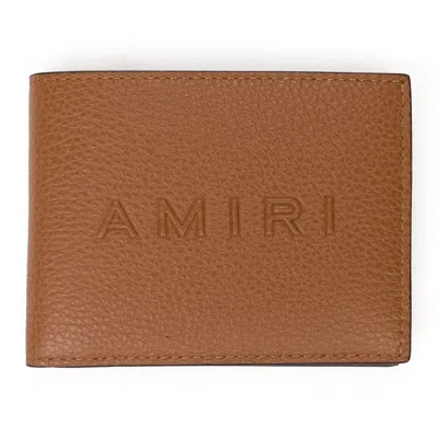 Amiri Brown Pebbled Logo Bifold Wallet
