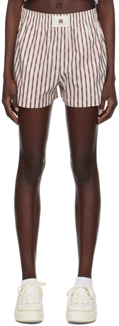 Amiri Brown Pinstripe Shorts In Alabaster