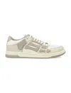 AMIRI MEN'S GREY LEATHER LOW TOP SNEAKERS WITH PERFORATED DETAILS