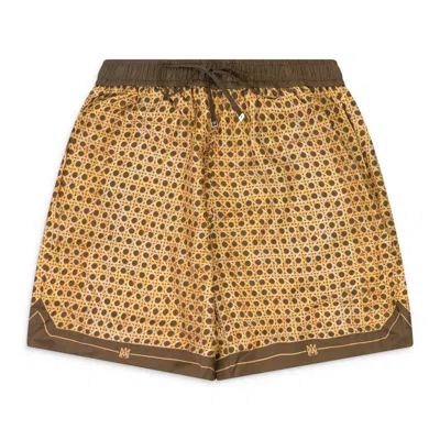 AMIRI BROWN WEAVE PATTERN SILK SHORTS