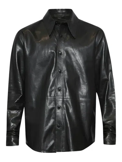Amiri Button-fastening Leather Jacket In Black