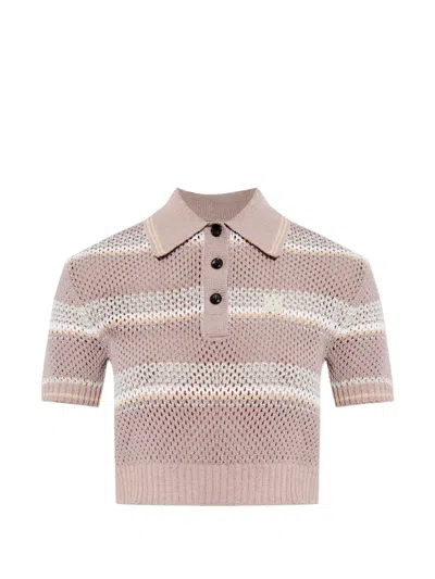 Amiri Buttoned Striped Polo Top In Pink
