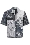 Amiri Black And White Bowling Shirt With Floral Bandana Print
