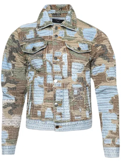Amiri Camo Boro Repair Denim Jacket In Green