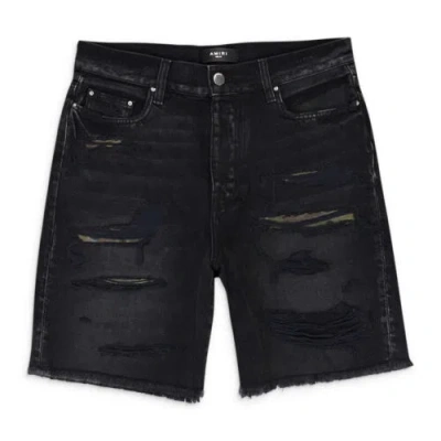 Pre-owned Amiri Camo Patch Short Aged Black Denim Shorts Size 31 $990
