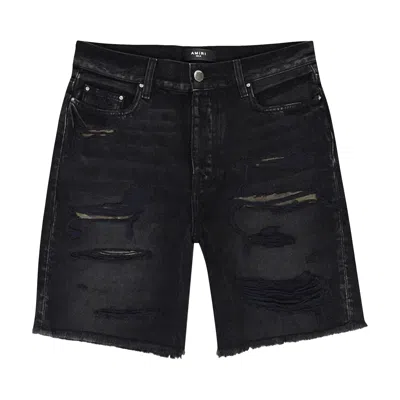 Pre-owned Amiri Camo Patch Short Denim Shorts 'aged Black'
