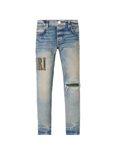 Amiri Kids' Camo-appliqué Distressed Jeans In Blue