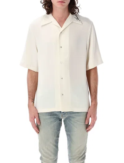 Amiri Mens Alabaster Camp-collar Brand-embroidery Woven Shirt In Beige