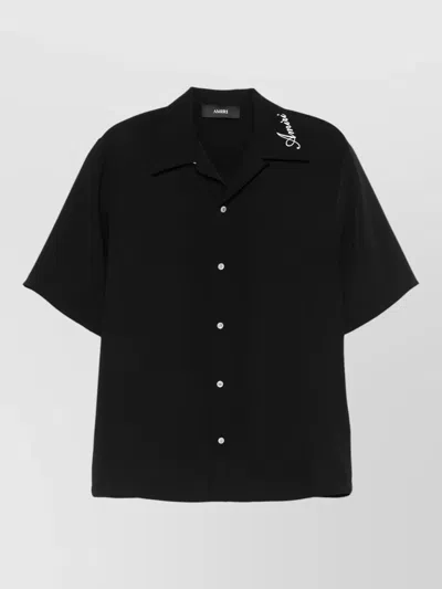 Amiri Camp Shirt Embroidered Detail Short Sleeves In Black