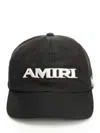 Amiri Men Black Baseball Cap With With Logo Lettering Embroidery In Tech Fabric Man In Black