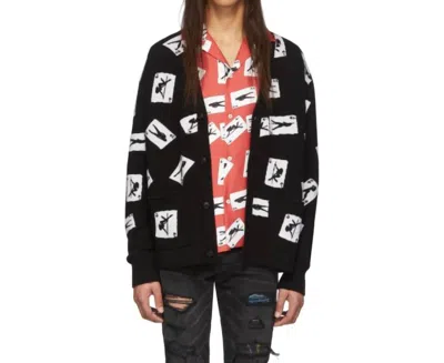 Amiri Cards Intarsia Cardigan Sweater In Black