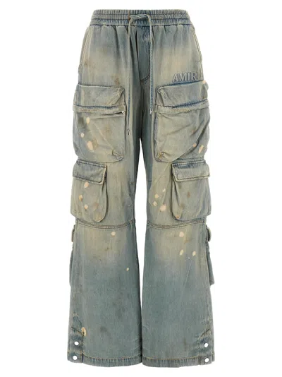 Amiri Cargo Jeans Light Blue In Animal Print