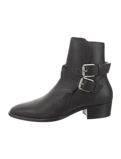 Pre-owned Amiri Chain-link Accent Leather Moto Boots In Black