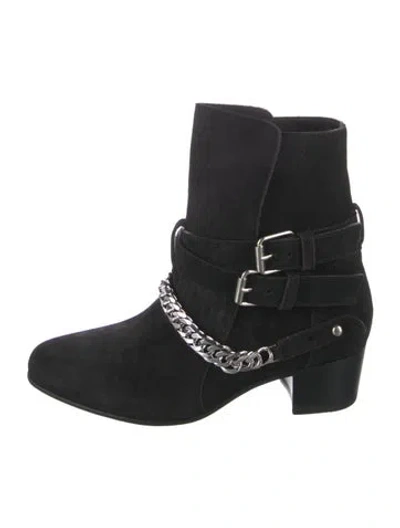 Pre-owned Amiri Chain-link Accent Suede Moto Boots In Black