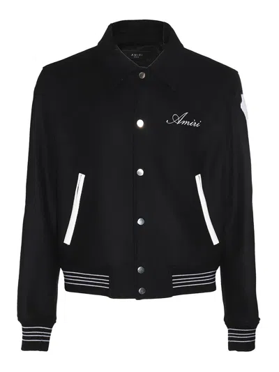 Amiri Bones Wool Varsity Jacket In Black