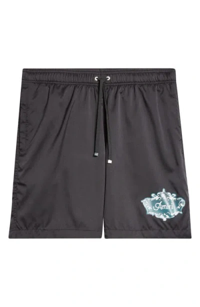Amiri Chateau Crest Swim Trunks In Black