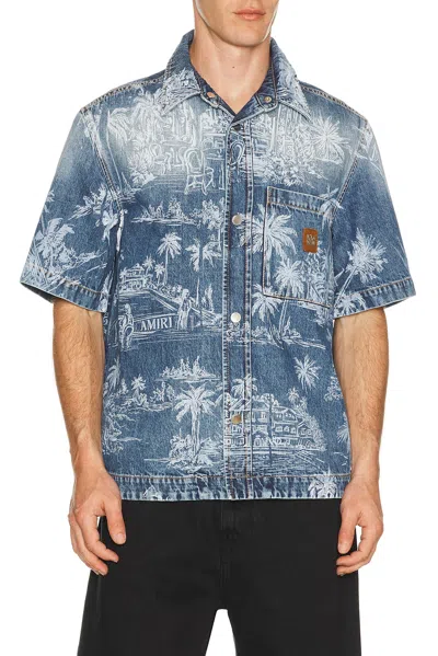 Amiri Chateau Palms Denim Shirt In Blue