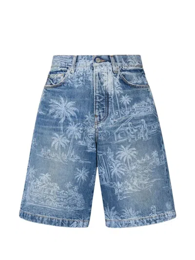 Amiri Chateau Palms Mini Denim Shorts In Blue
