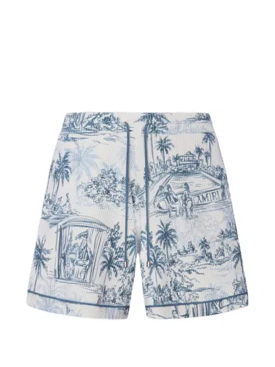Amiri Chateau Palms Mini Shorts For Men In Blue
