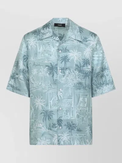 Amiri Chateau Sketch Bowling Shirt Tropical Edition In Blue