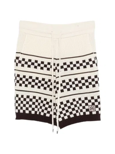 Amiri Mens Ecru Checkered Drawstring Wool-blend Shorts Xl In Neutral